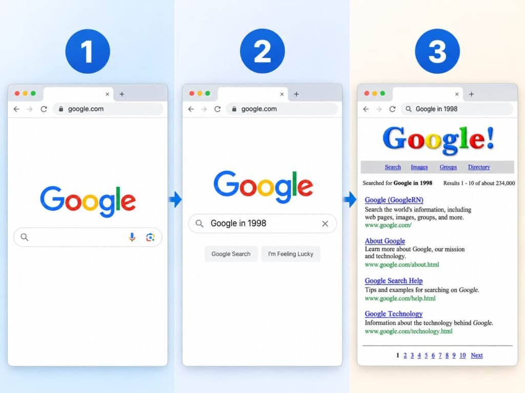 Three steps for activating the Google in 1998 Easter egg